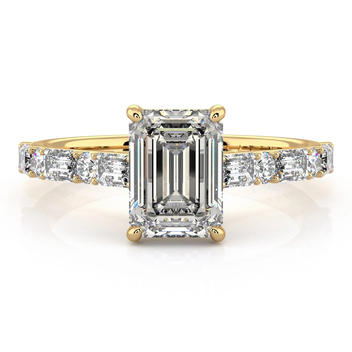 Emerald Cut Diamond Set Shoulders Engagement Ring