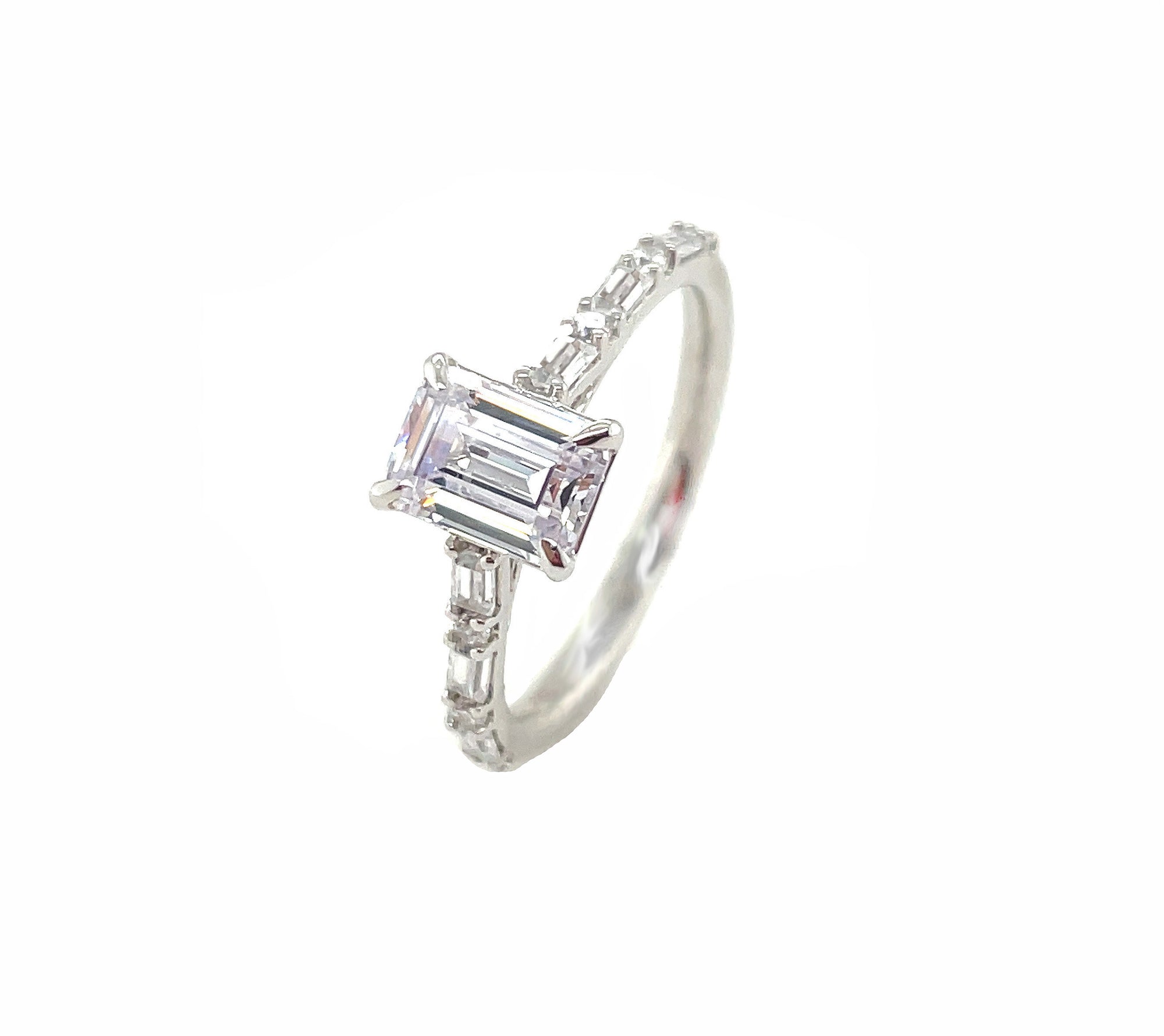 1ct Emerald & Baguette Diamond Engagement Ring
