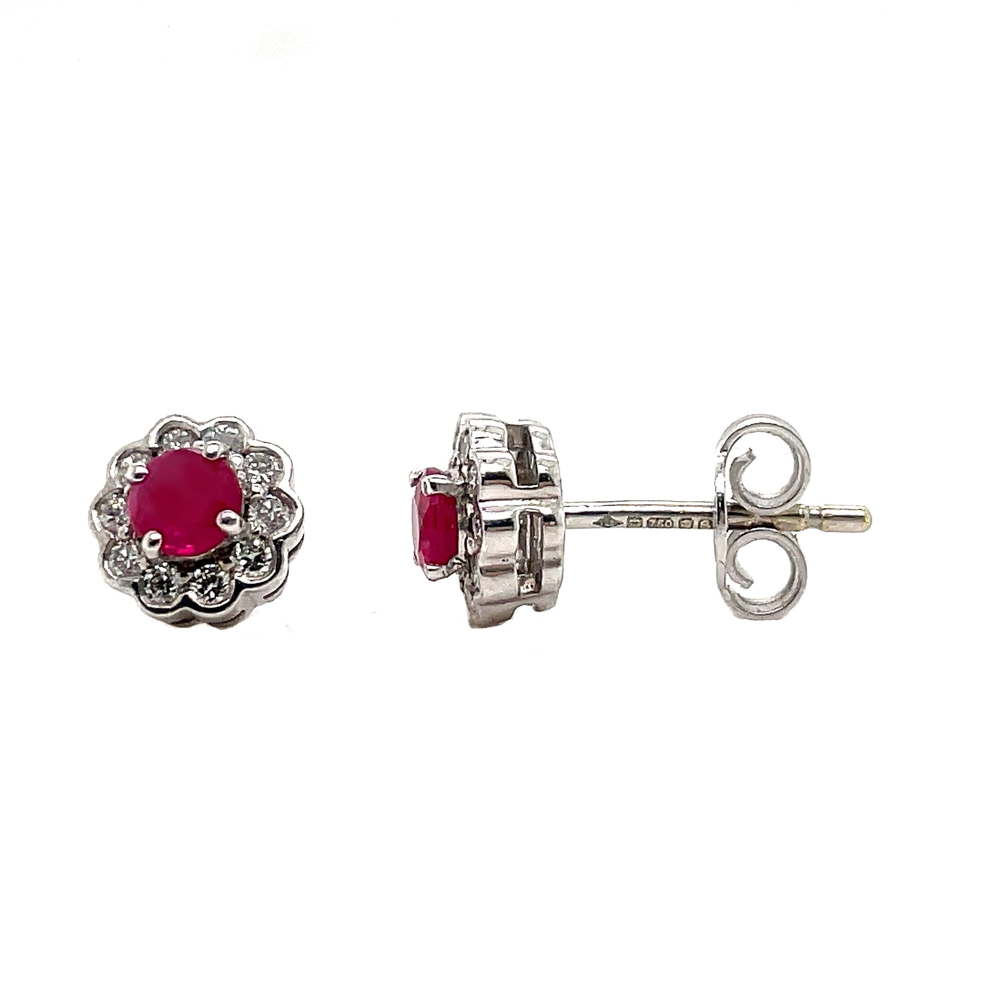 18ct Round Ruby Earrings