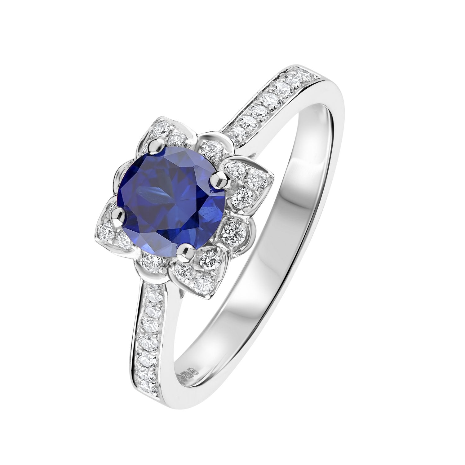 White Gold Diamond Ring with Cushion Cute Blue Sapphire