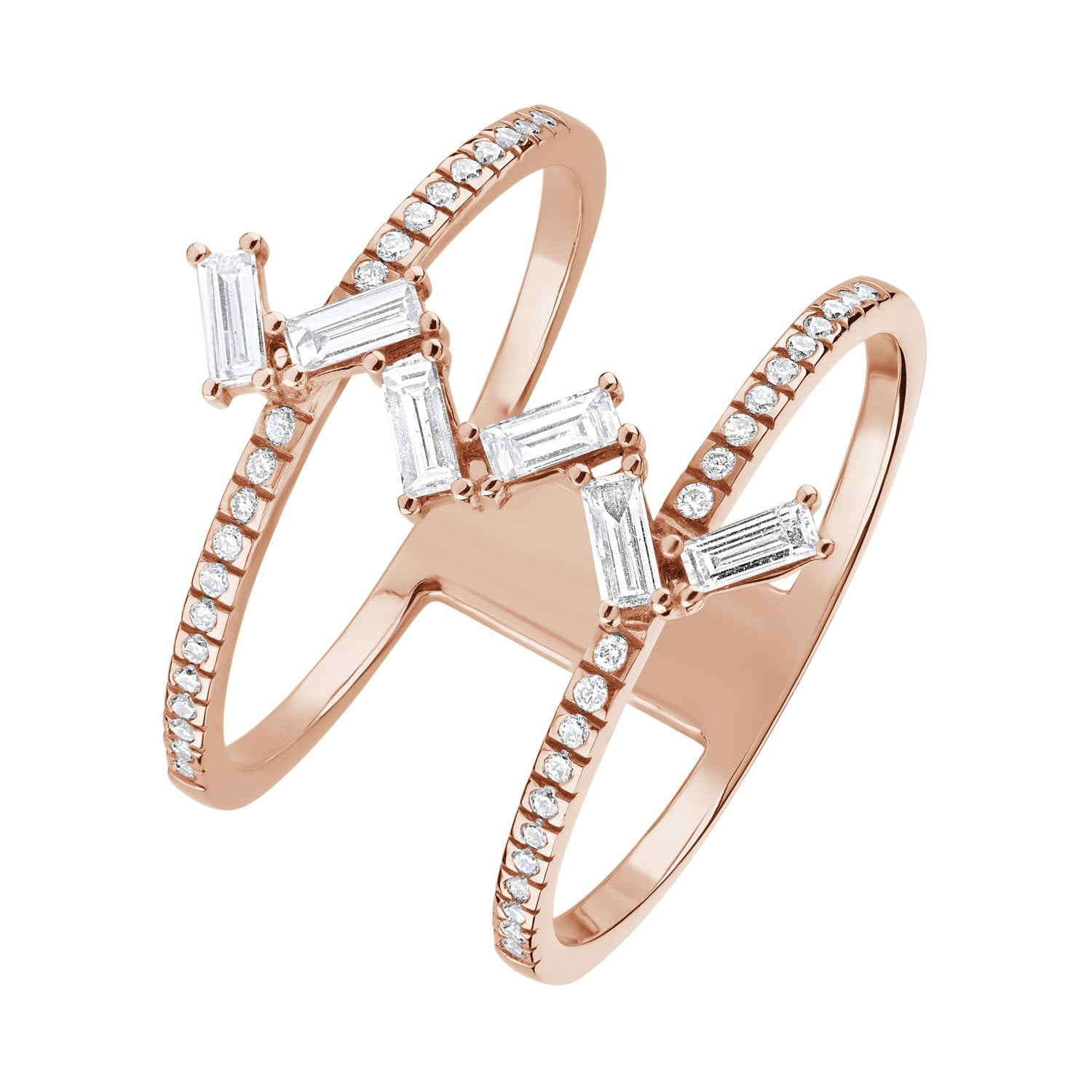Rose Gold Diamond Ring with Baguette Diamonds