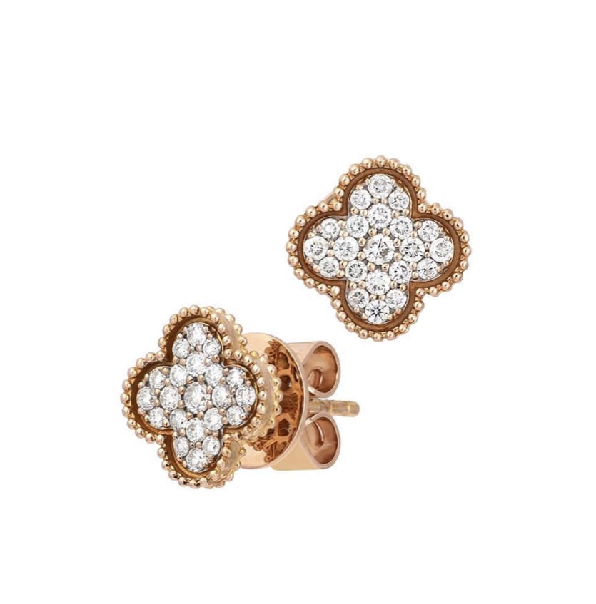 Rose Gold Diamond Cluster Milgrain Flower Earrings