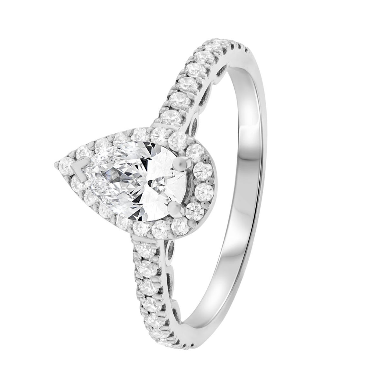 1ct Pear Shaped Diamond with Single Halo Ring