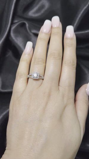 Vintage Split Round Diamond Halo Engagement Ring