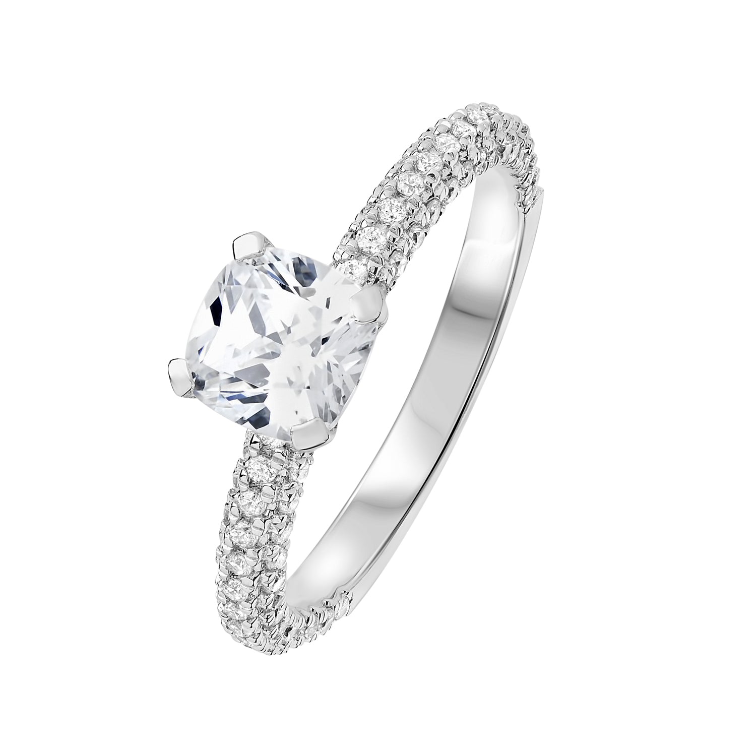 Cushion Cut French Pave Ring