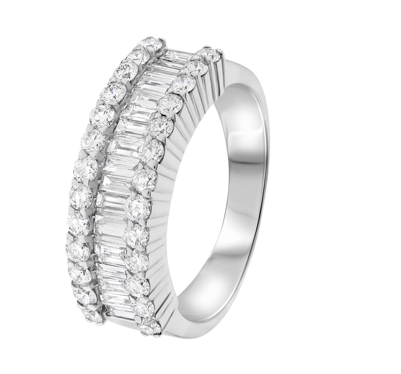 White 3 Row Baguette and Round Ring