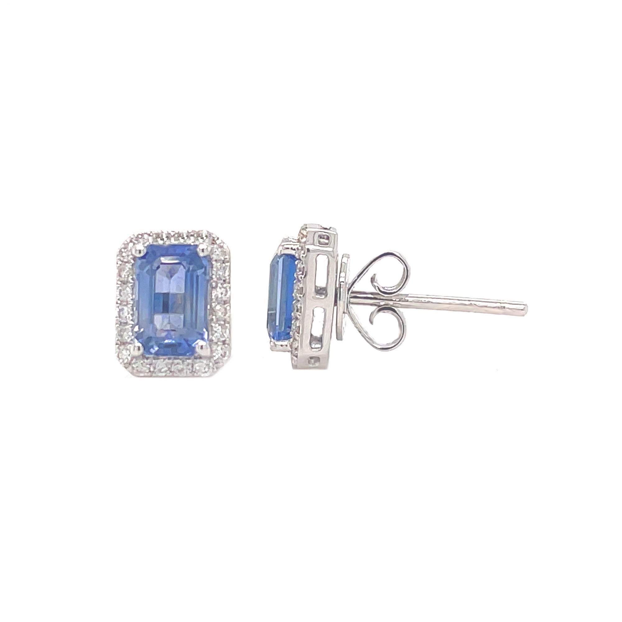 18ct Blue Emerald Diamond Set Halo Earrings