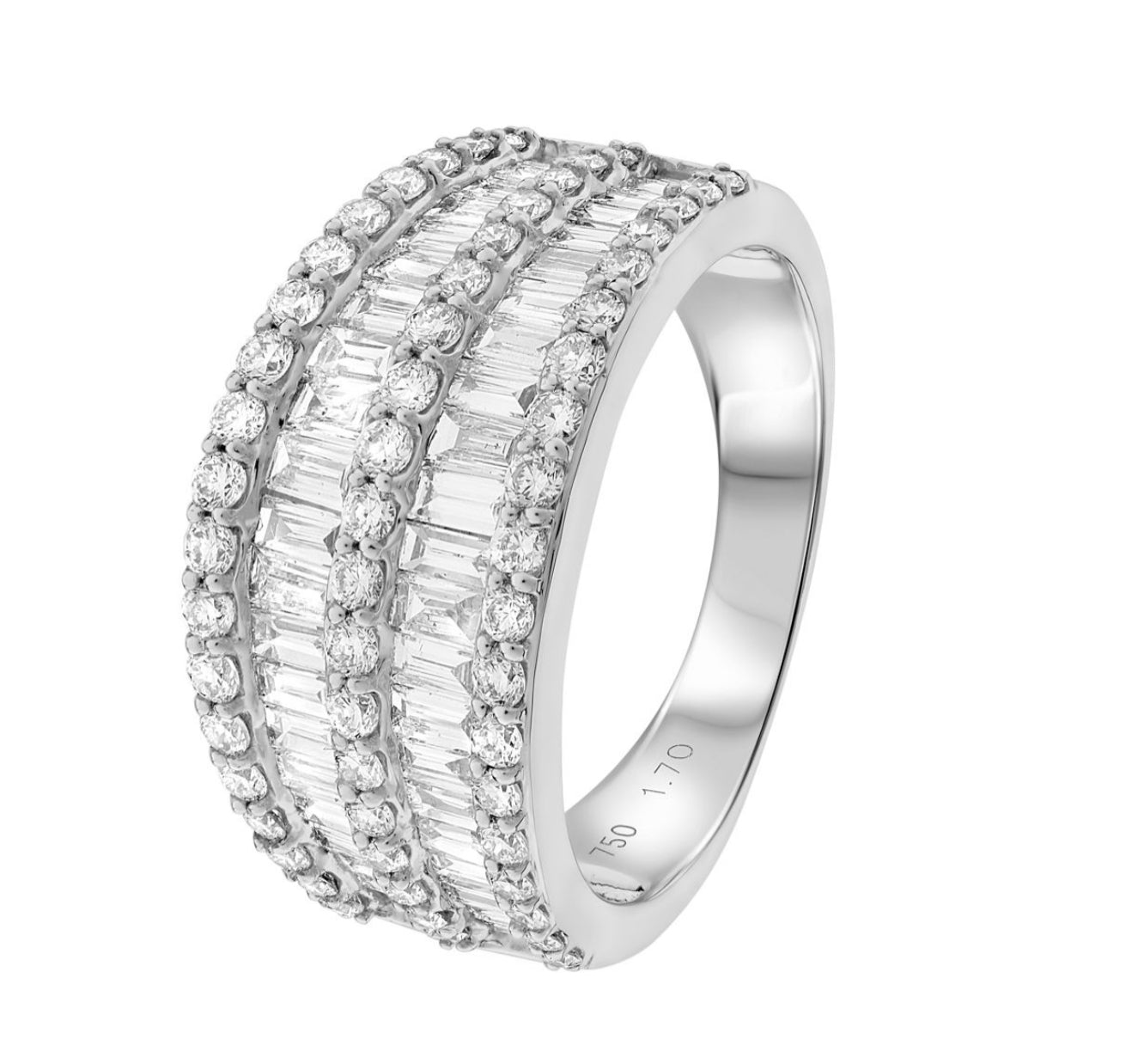 18ct White Gold Baguette and Round Band