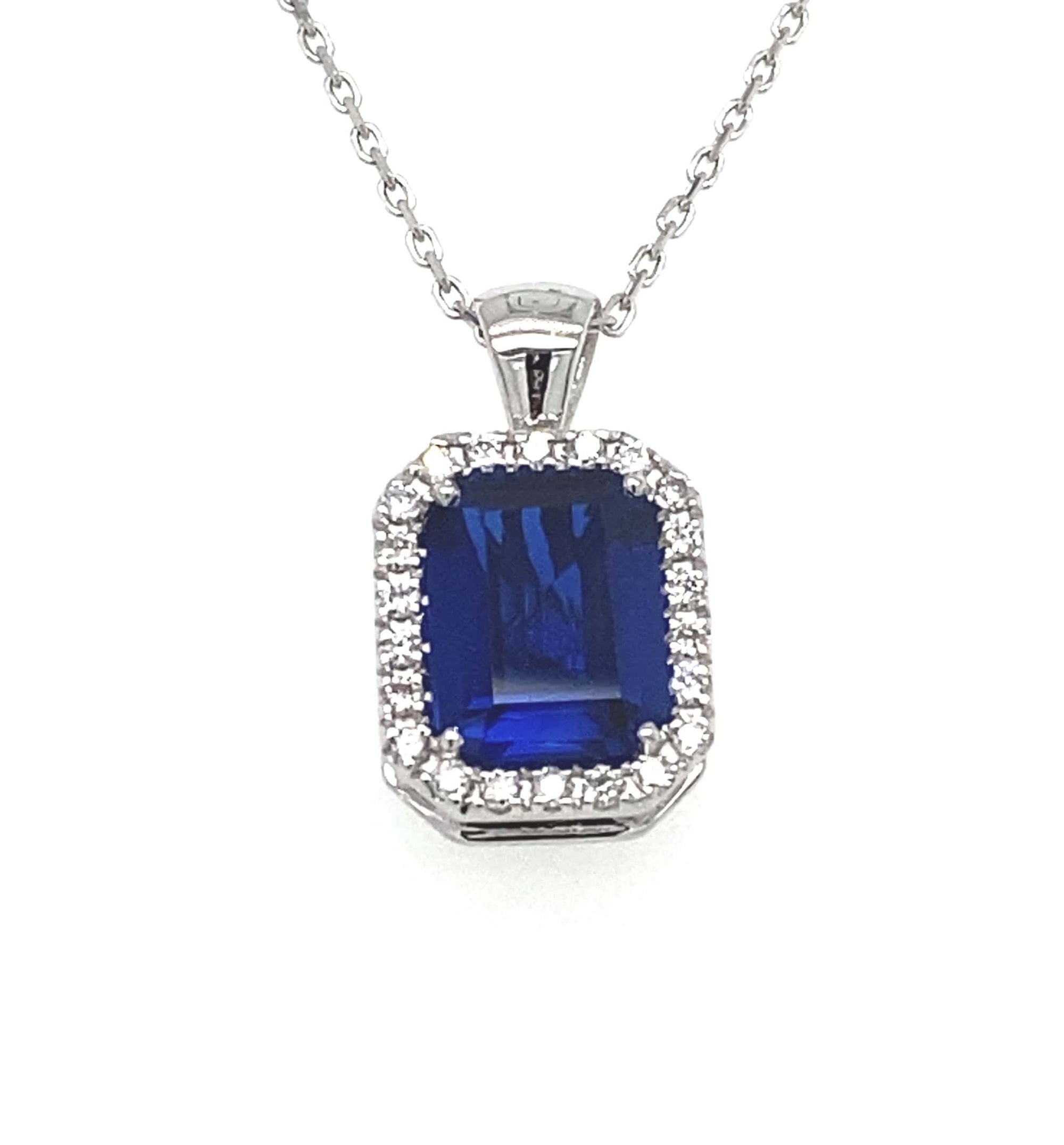 Blue Gemstone & Diamond Halo Pendant