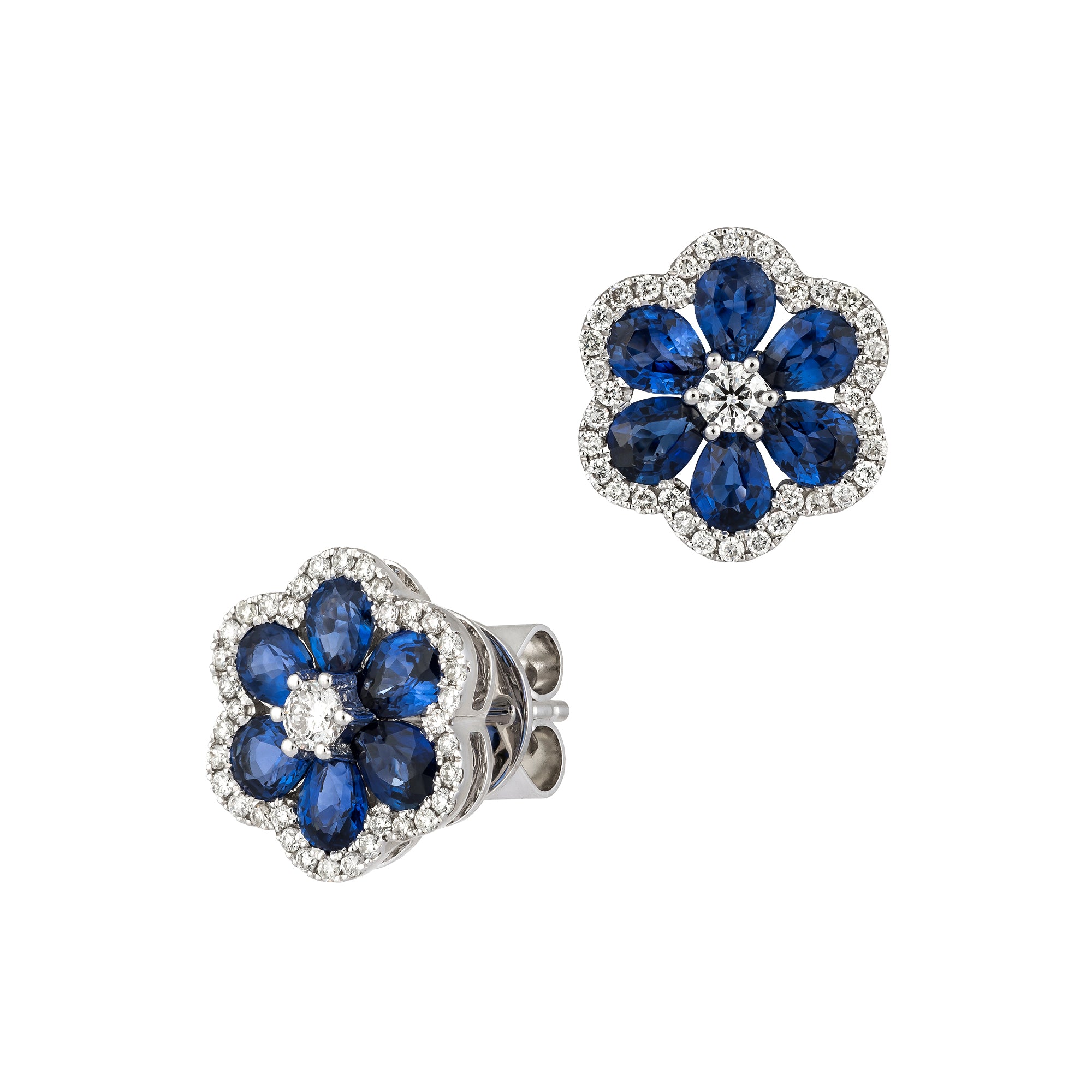 18ct White Gold Blue Sapphire and  Diamond Earrings