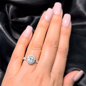 Oval Diamond Halo Split Shoulder Engagement Ring