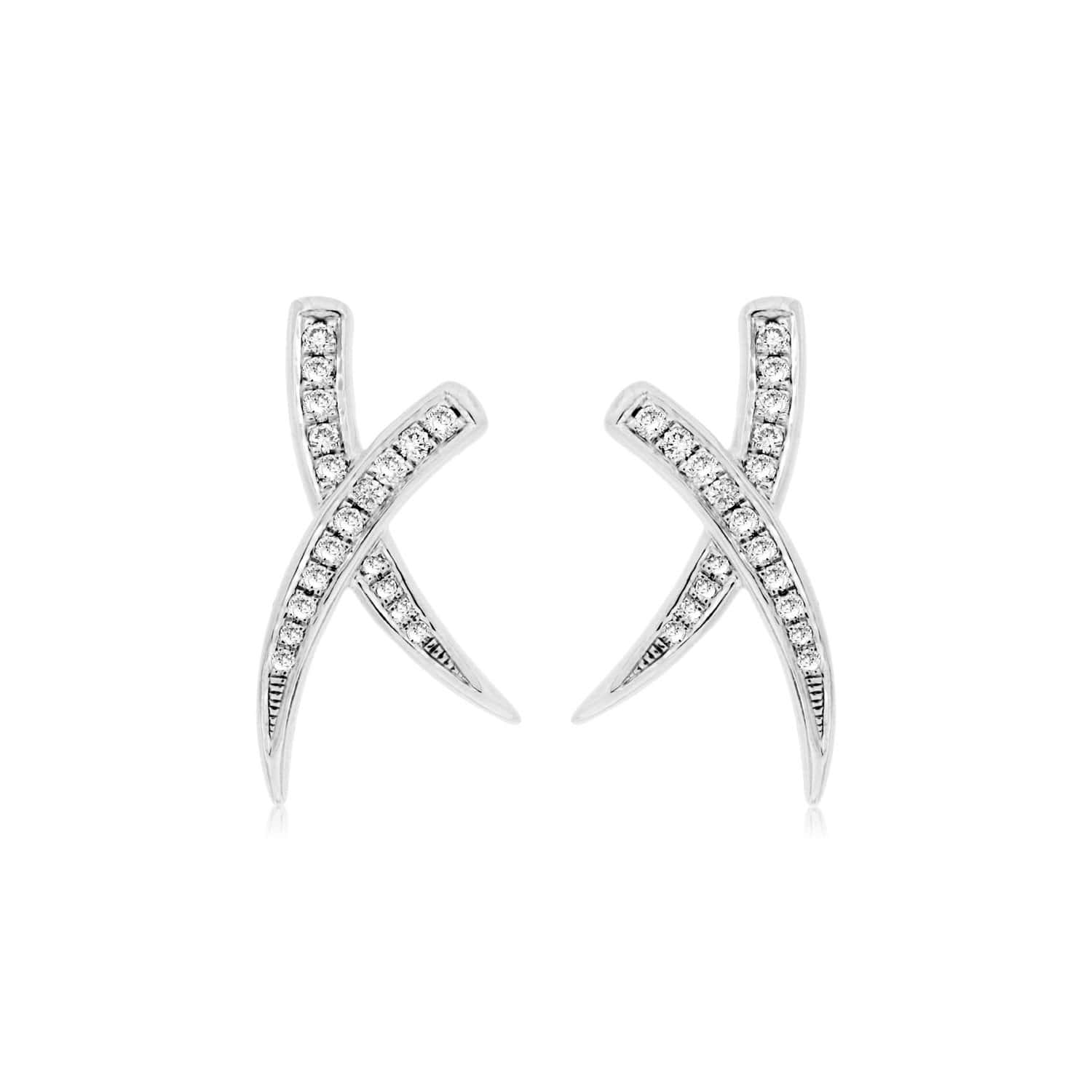 White Gold Cross Over Diamond Earrings
