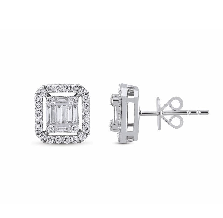 Baguette and Round Diamond Earrings 0.85ct