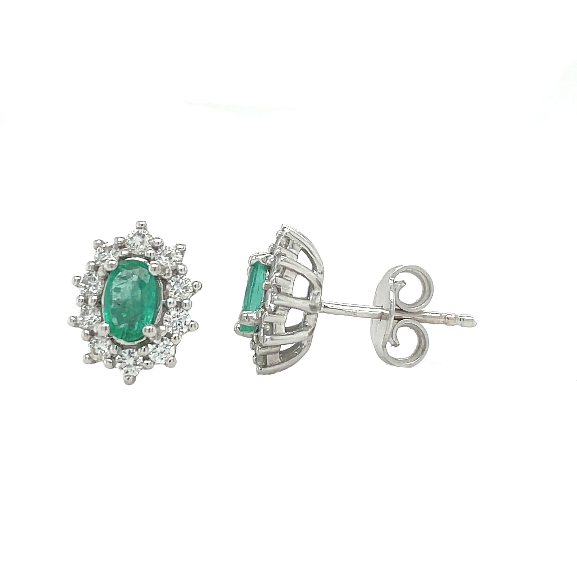 18ct Emerald Diamond Halo Earrings